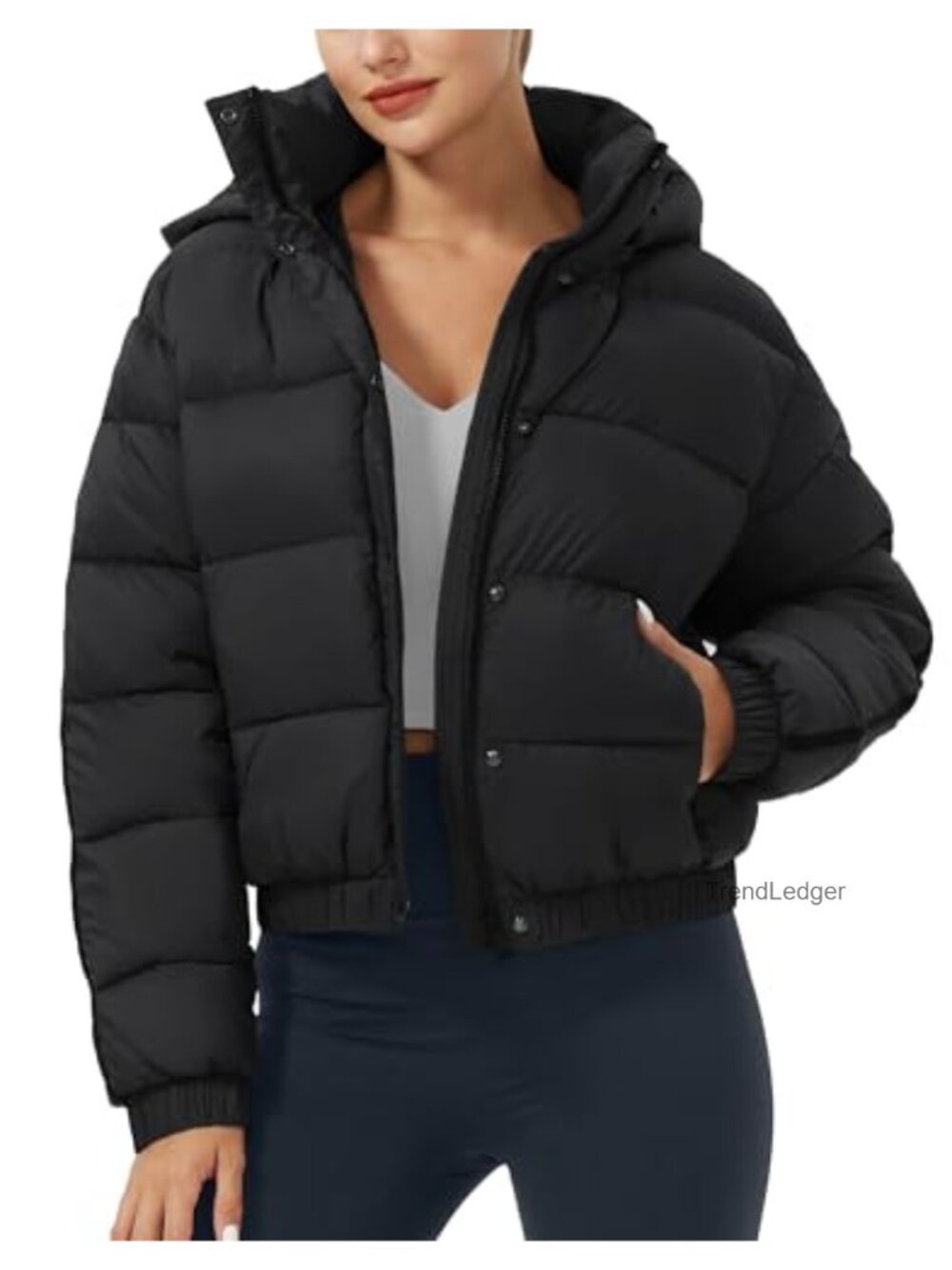 Women's Cropped Puffer Jacket Hooded Waterproof Quilted Winter Coat